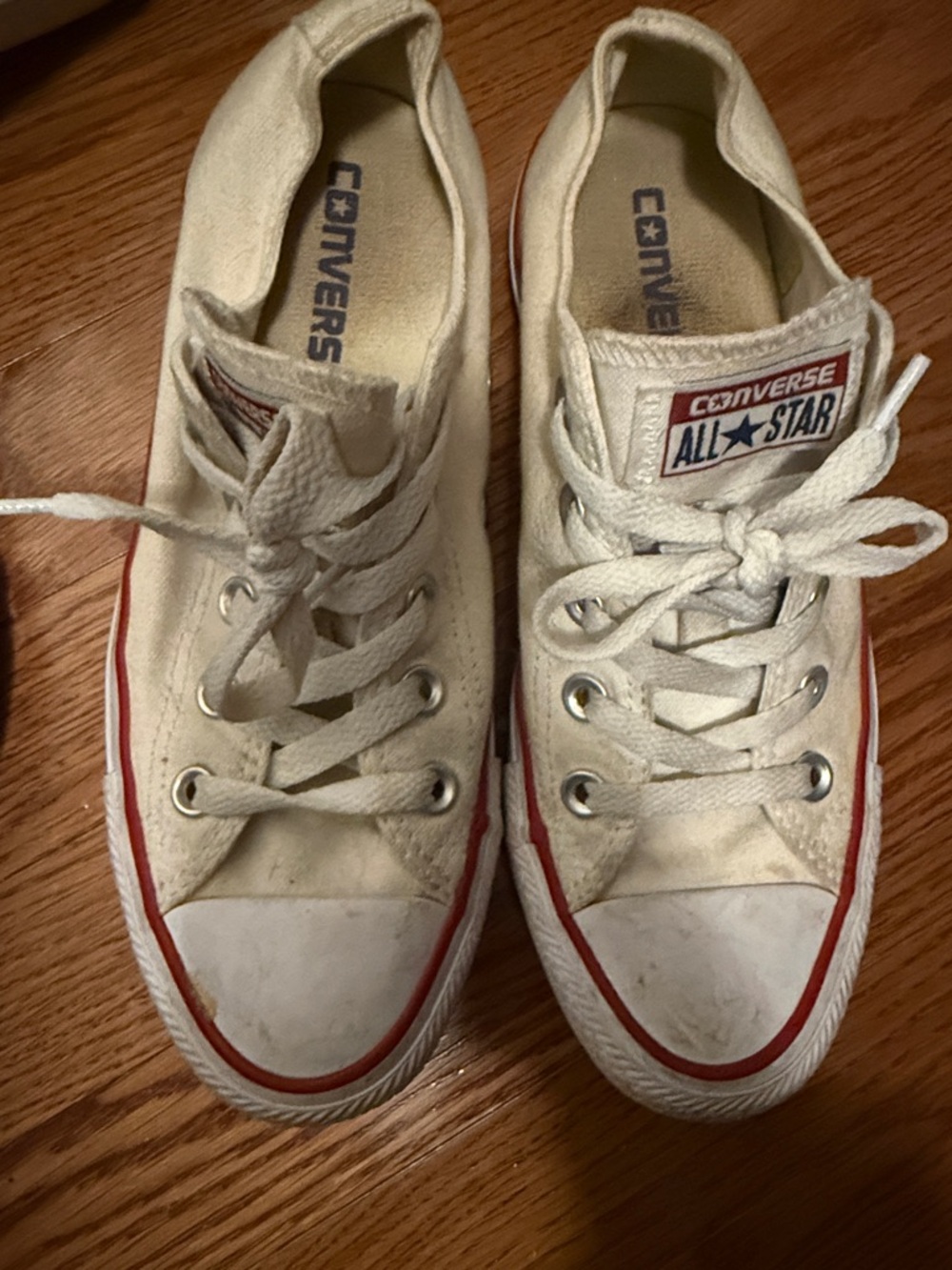 Converse Off-White Canvas Low Top Sneakers with Red Trim